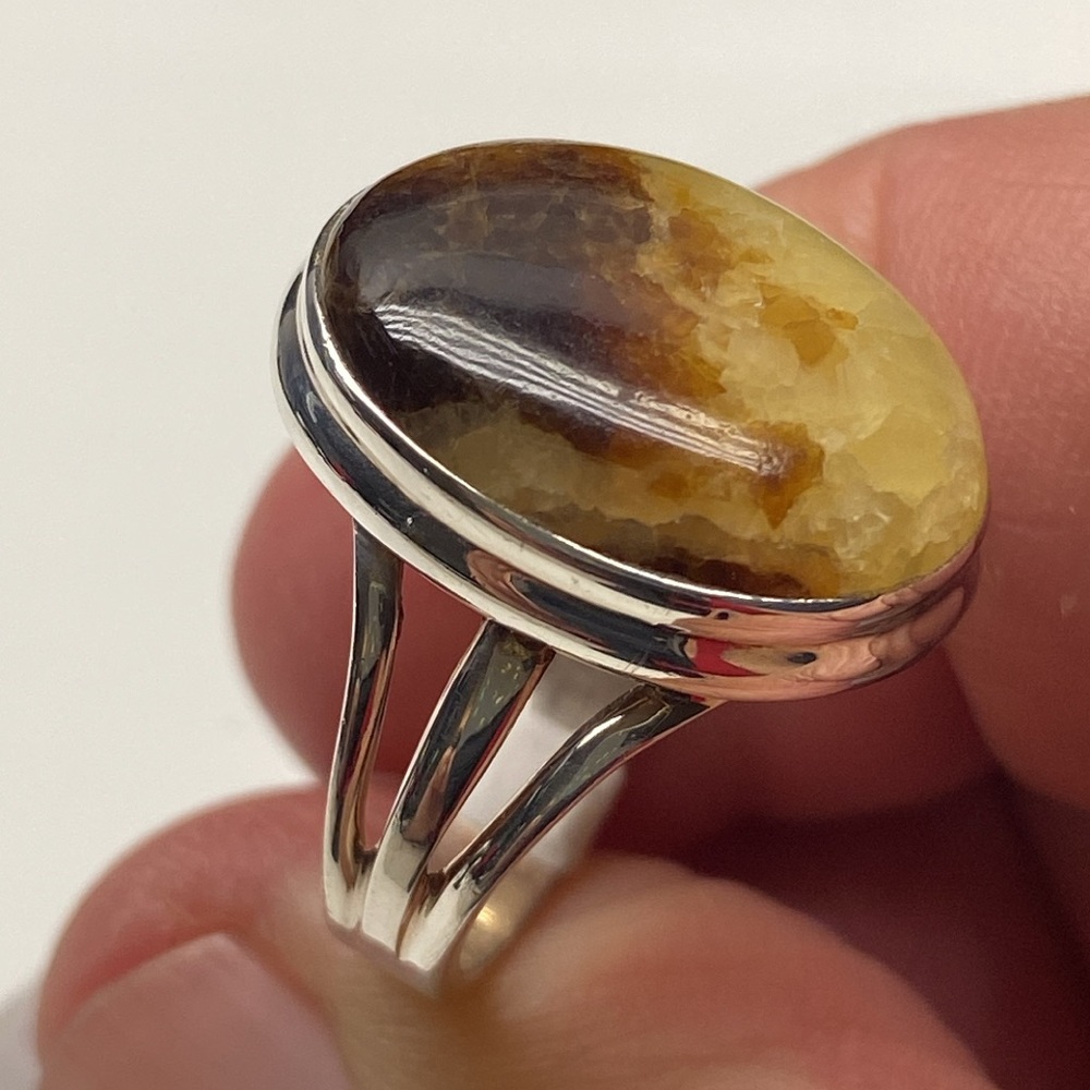 🆕 YELLOW SEPTARIAN 💛🤎💛 RING SIZE 7 IN SOLID STERLING SILVER 925 - Picture 6 of 7